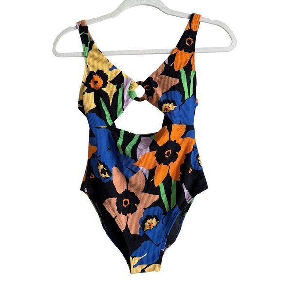 Roxy Women’s Color Jam One Piece Swimsuit Anthracite Flower Jammin Size Small‎ - Picture 1 of 16